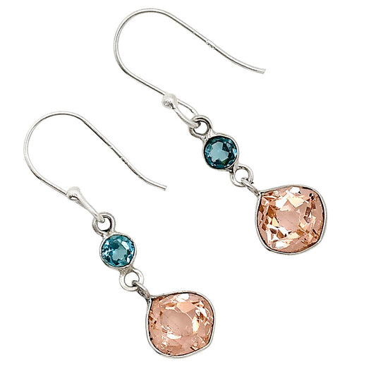 Peach Morganite and London Blue Topaz Earrings E-1002 SDE91143