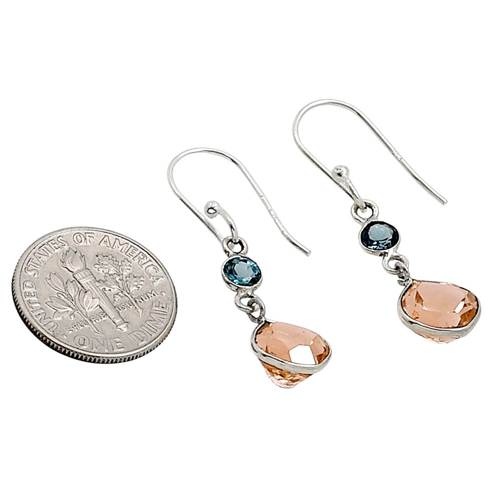 Peach Morganite and London Blue Topaz Earrings E-1006 SDE91143
