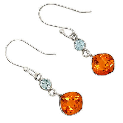 Lab Created Padparadscha Sapphire and Sky Blue Topaz Earrings E-1002 SDE91156