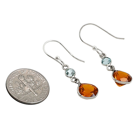 Lab Created Padparadscha Sapphire and Sky Blue Topaz Earrings E-1002 SDE91156