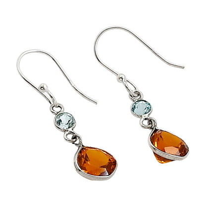 Lab Created Padparadscha Sapphire and Sky Blue Topaz Earrings E-1002 SDE91156