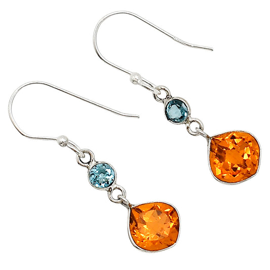 Lab Created Padparadscha Sapphire and London Blue Topaz Earrings E-1002 SDE91157