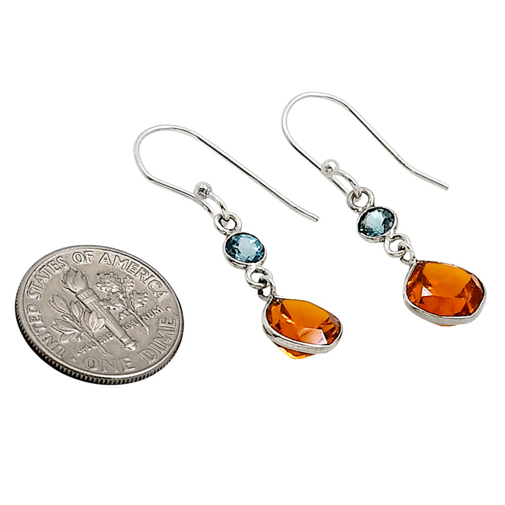 Lab Created Padparadscha Sapphire and London Blue Topaz Earrings E-1002 SDE91157