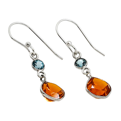 Lab Created Padparadscha Sapphire and London Blue Topaz Earrings E-1002 SDE91157