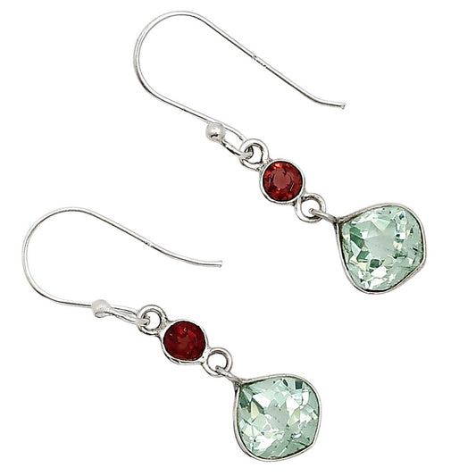 Prasiolite (Green Amethyst) and Garnet Earrings E-1002 SDE91161