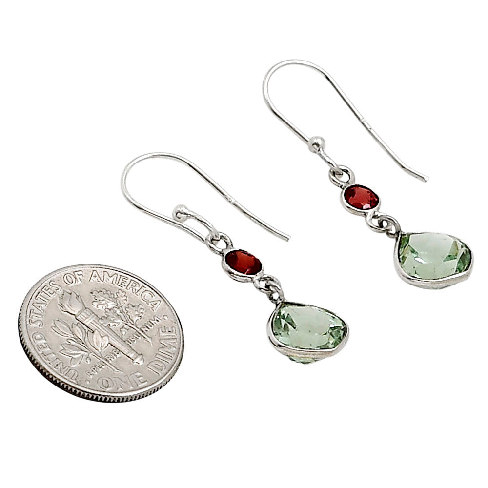 Prasiolite (Green Amethyst) and Garnet Earrings E-1006 SDE91161