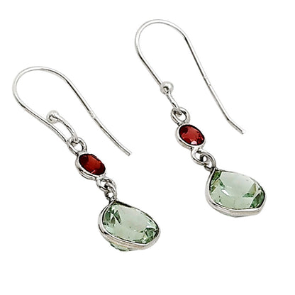 Prasiolite (Green Amethyst) and Garnet Earrings E-1006 SDE91161