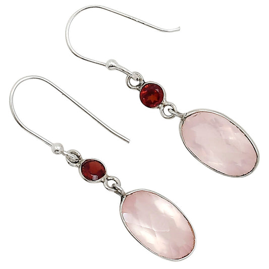 Rose Quartz and Garnet Earrings E-1002 SDE91194