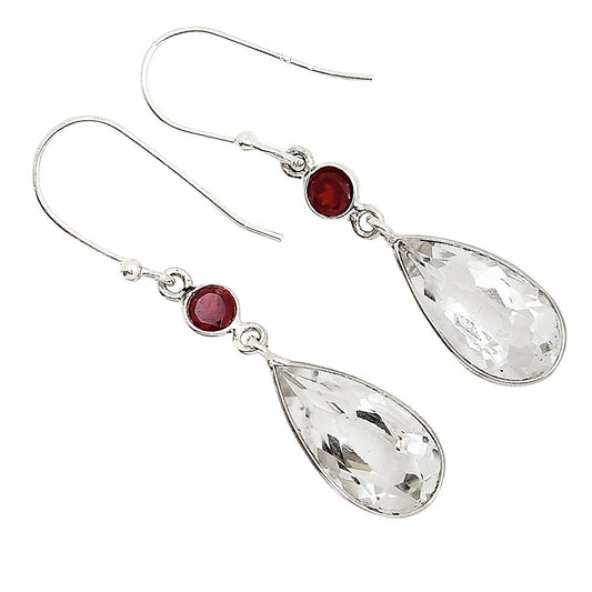 White Quartz and Garnet Earrings E-1002 SDE91224