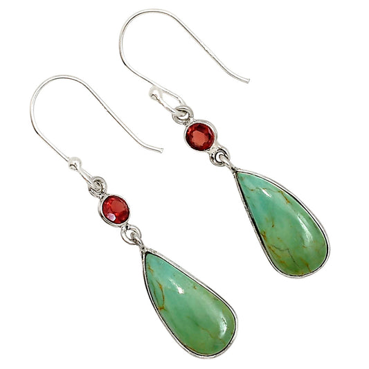 Natural Rare Turquoise Nevada Aztec Mt and Garnet Earrings E-1002 SDE91228