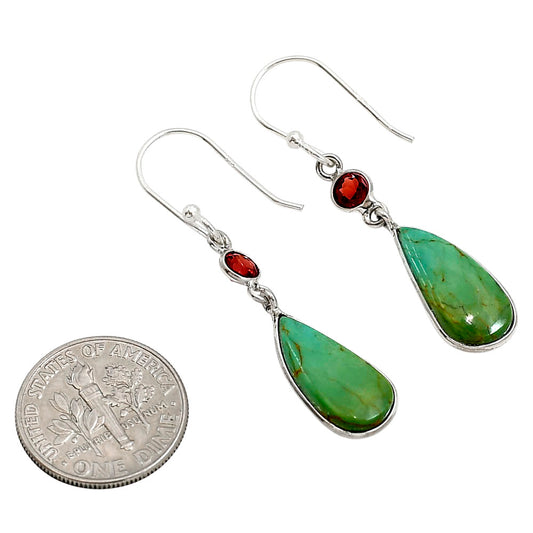 Natural Rare Turquoise Nevada Aztec Mt and Garnet Earrings E-1002 SDE91228