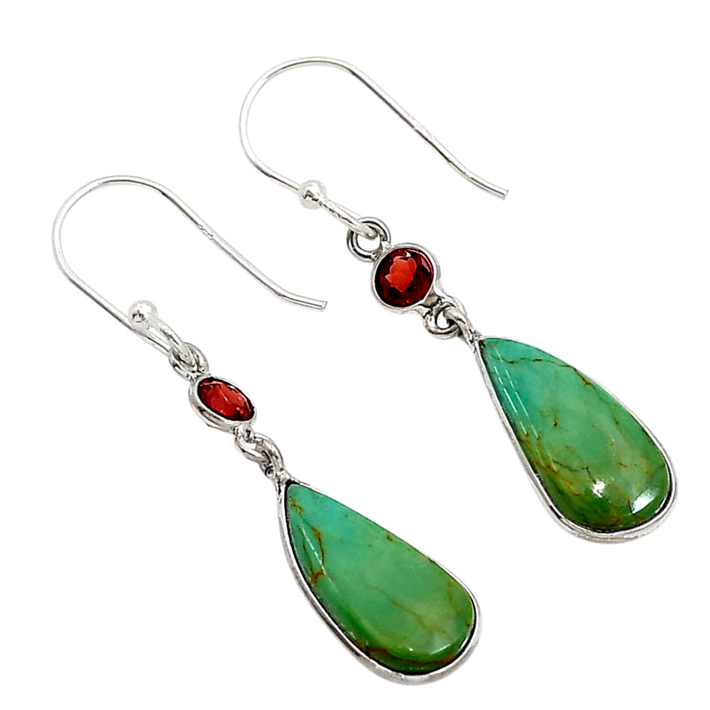 Natural Rare Turquoise Nevada Aztec Mt and Garnet Earrings E-1002 SDE91228