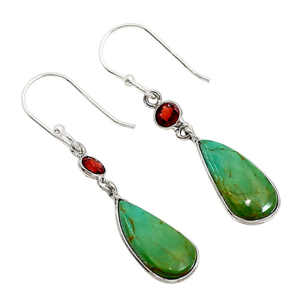 Natural Rare Turquoise Nevada Aztec Mt and Garnet Earrings E-1002 SDE91228