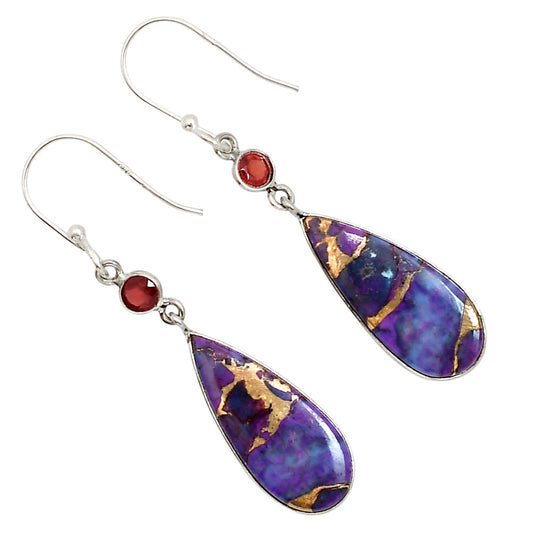 Copper Purple Turquoise and Garnet Earrings E-1002 SDE91236