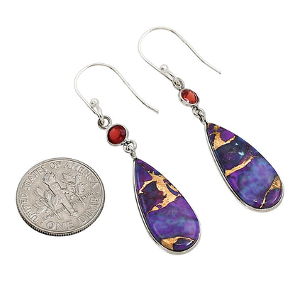 Copper Purple Turquoise and Garnet Earrings E-1002 SDE91236