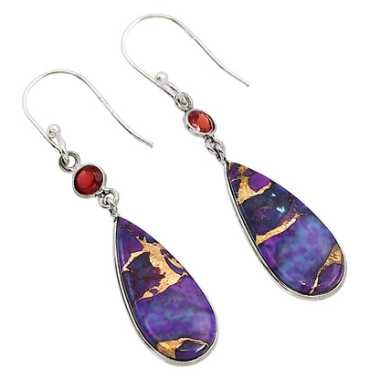 Copper Purple Turquoise and Garnet Earrings E-1002 SDE91236
