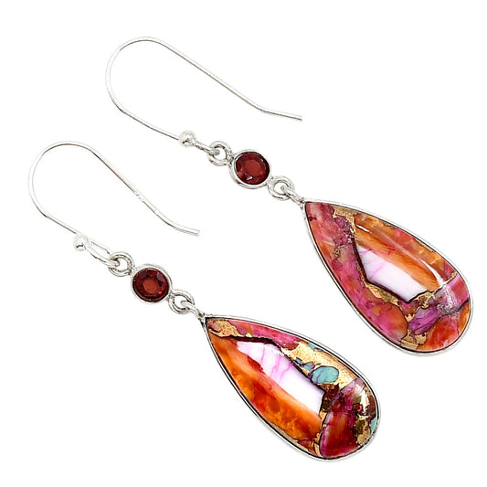 Kingman Orange Dahlia Turquoise and Garnet Earrings E-1002 SDE91245