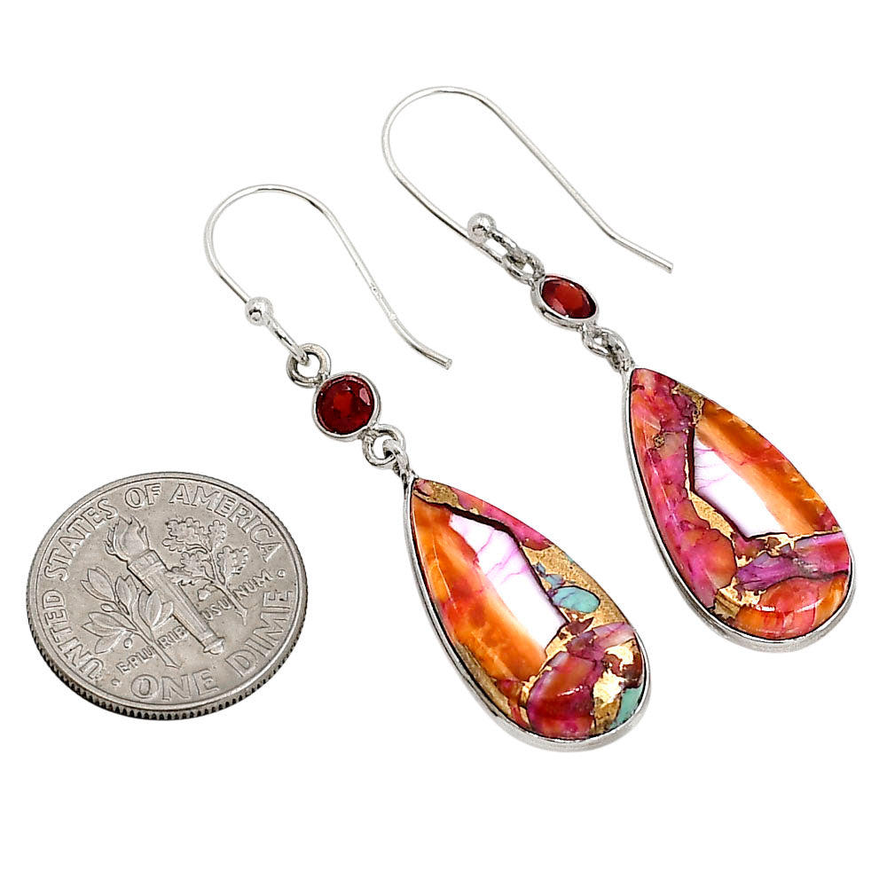 Kingman Orange Dahlia Turquoise and Garnet Earrings E-1002 SDE91245
