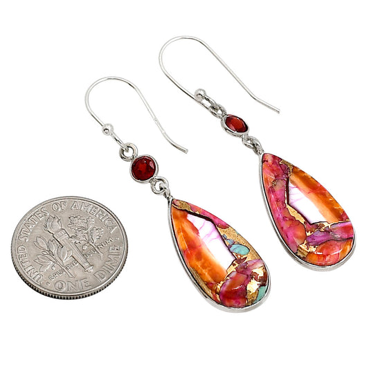 Kingman Orange Dahlia Turquoise and Garnet Earrings E-1002 SDE91245