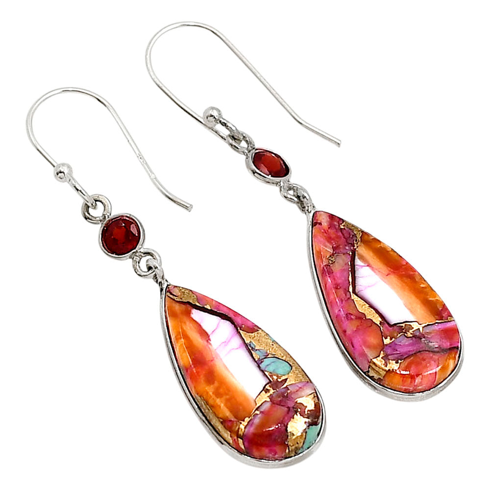 Kingman Orange Dahlia Turquoise and Garnet Earrings E-1002 SDE91245