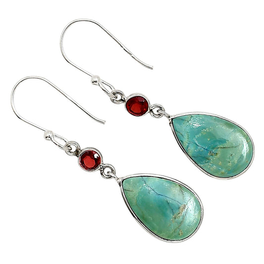 Natural Rare Turquoise Nevada Aztec Mt and Garnet Earrings E-1002 SDE91250