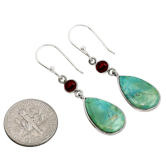 Natural Rare Turquoise Nevada Aztec Mt and Garnet Earrings E-1002 SDE91250