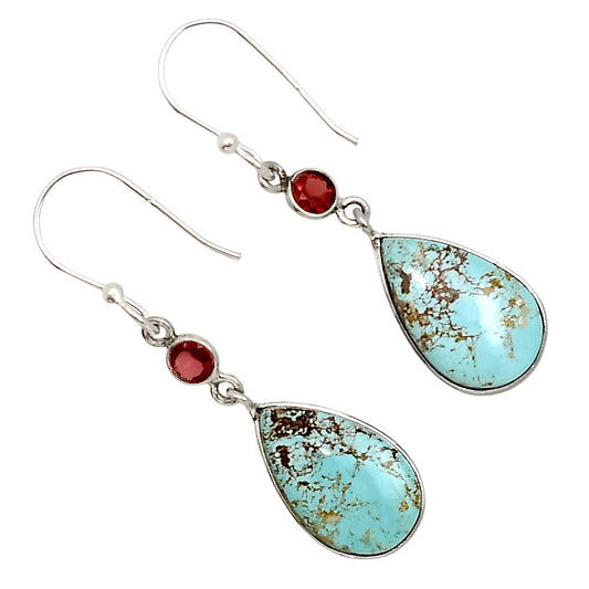 Natural Rare Turquoise Nevada Aztec Mt and Garnet Earrings E-1002 SDE91251
