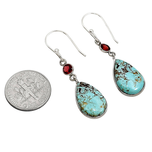 Natural Rare Turquoise Nevada Aztec Mt and Garnet Earrings E-1002 SDE91251