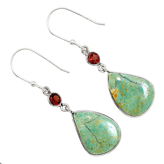 Natural Rare Turquoise Nevada Aztec Mt and Garnet Earrings E-1002 SDE91252
