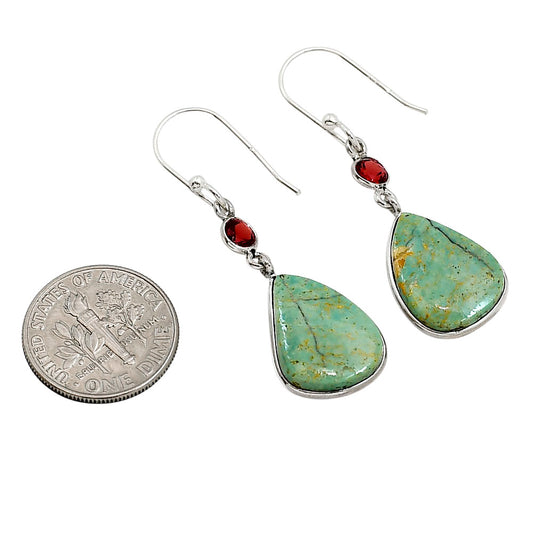 Natural Rare Turquoise Nevada Aztec Mt and Garnet Earrings E-1002 SDE91252