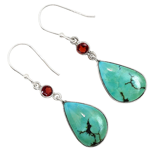 Natural Rare Turquoise Nevada Aztec Mt and Garnet Earrings E-1002 SDE91253