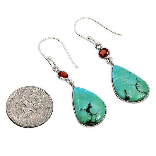 Natural Rare Turquoise Nevada Aztec Mt and Garnet Earrings E-1002 SDE91253