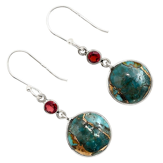 Kingman Copper Teal Turquoise and Garnet Earrings E-1002 SDE91255