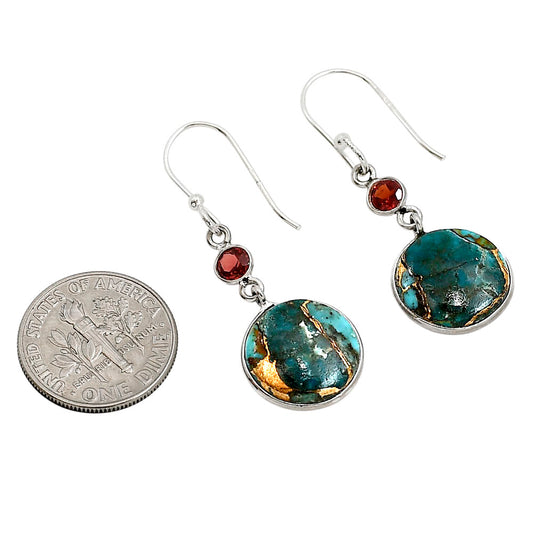 Kingman Copper Teal Turquoise and Garnet Earrings E-1002 SDE91255