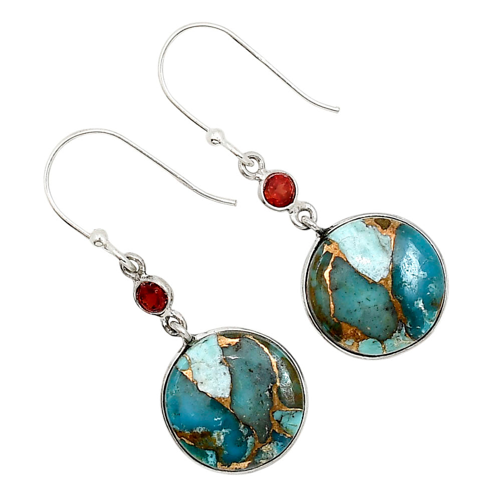 Kingman Copper Teal Turquoise and Garnet Earrings E-1002 SDE91258