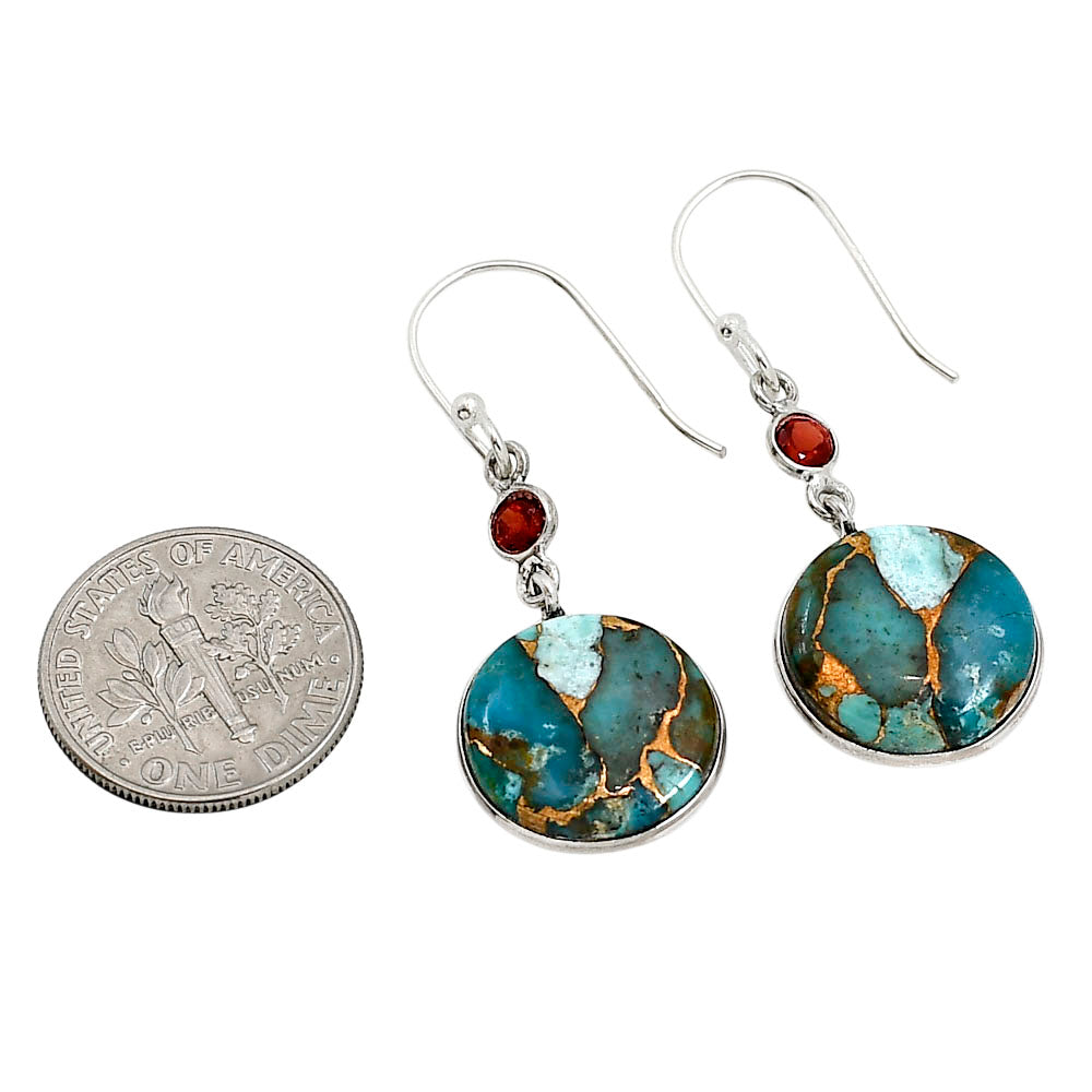 Kingman Copper Teal Turquoise and Garnet Earrings E-1002 SDE91258