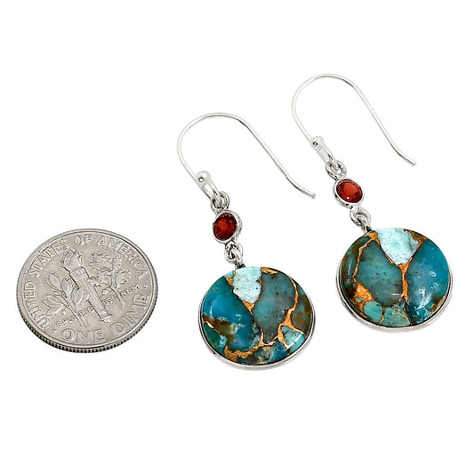 Kingman Copper Teal Turquoise and Garnet Earrings E-1002 SDE91258
