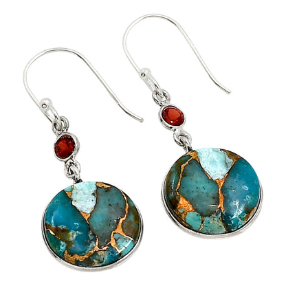 Kingman Copper Teal Turquoise and Garnet Earrings E-1002 SDE91258
