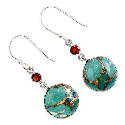 Kingman Copper Teal Turquoise and Garnet Earrings E-1002 SDE91259