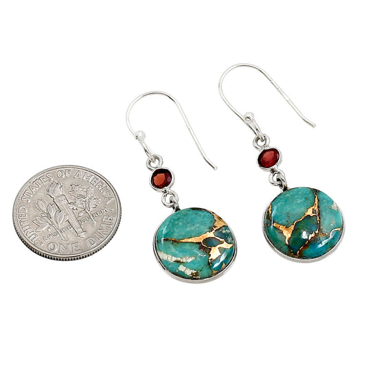 Kingman Copper Teal Turquoise and Garnet Earrings E-1002 SDE91259