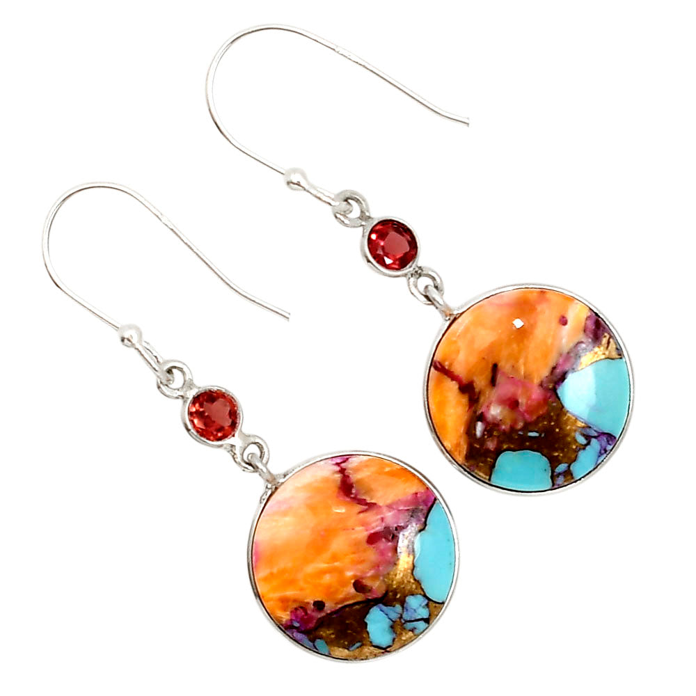 Kingman Orange Dahlia Turquoise and Garnet Earrings E-1002 SDE91265