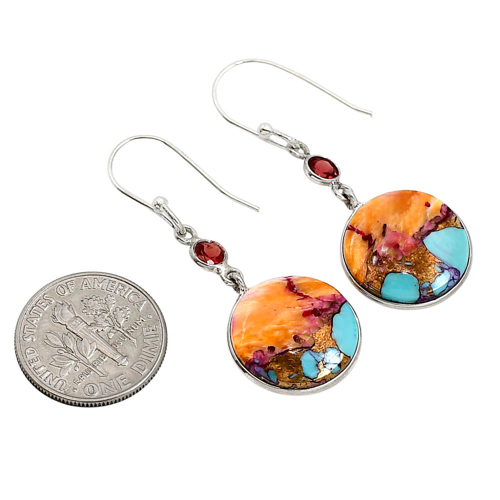 Kingman Orange Dahlia Turquoise and Garnet Earrings E-1002 SDE91265