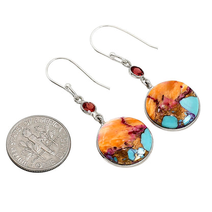 Kingman Orange Dahlia Turquoise and Garnet Earrings E-1002 SDE91265