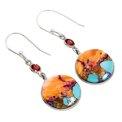 Kingman Orange Dahlia Turquoise and Garnet Earrings E-1002 SDE91265