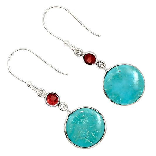 Natural Rare Turquoise Nevada Aztec Mt and Garnet Earrings E-1002 SDE91266