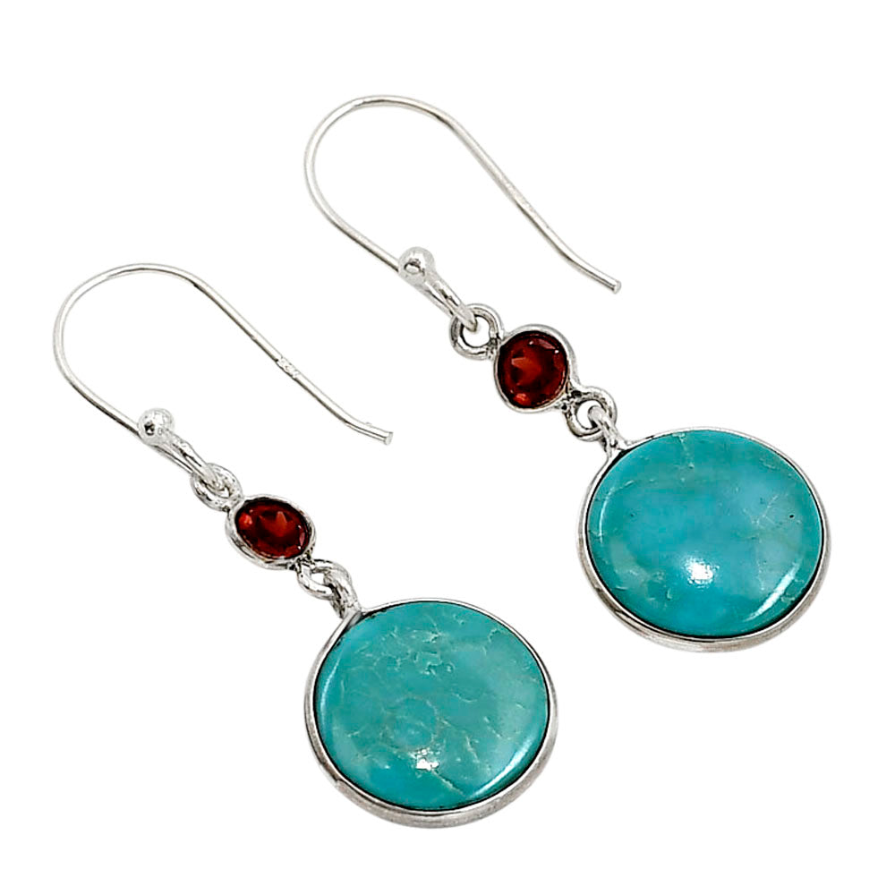 Natural Rare Turquoise Nevada Aztec Mt and Garnet Earrings E-1002 SDE91266