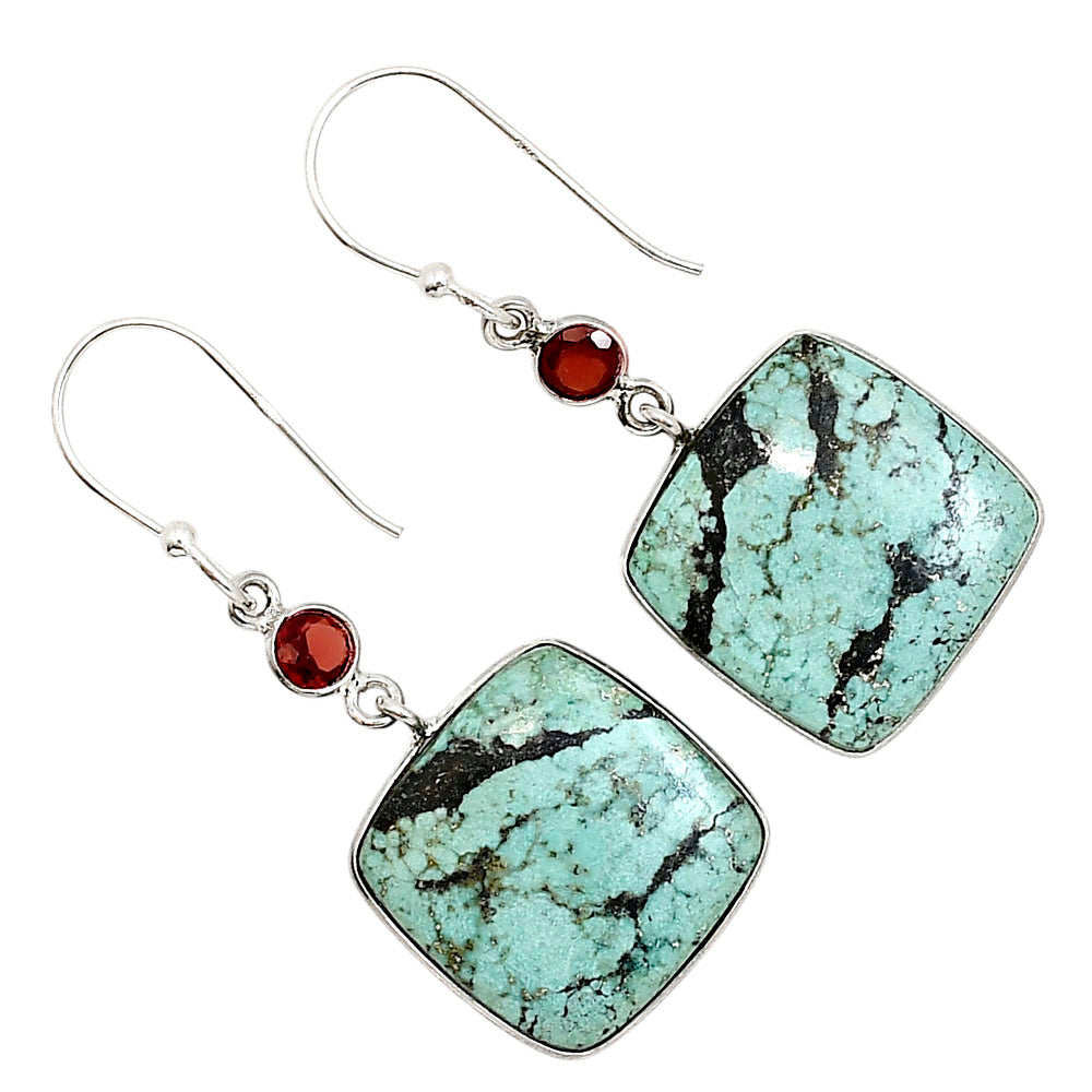 Natural Turquoise Morenci Mine and Garnet Earrings E-1002 SDE91269