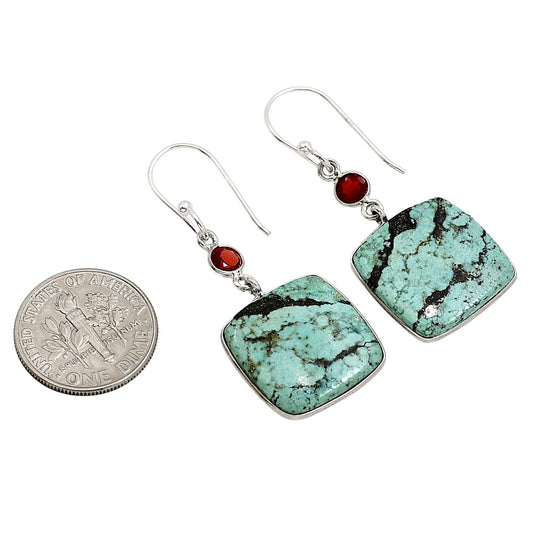 Natural Turquoise Morenci Mine and Garnet Earrings E-1002 SDE91269