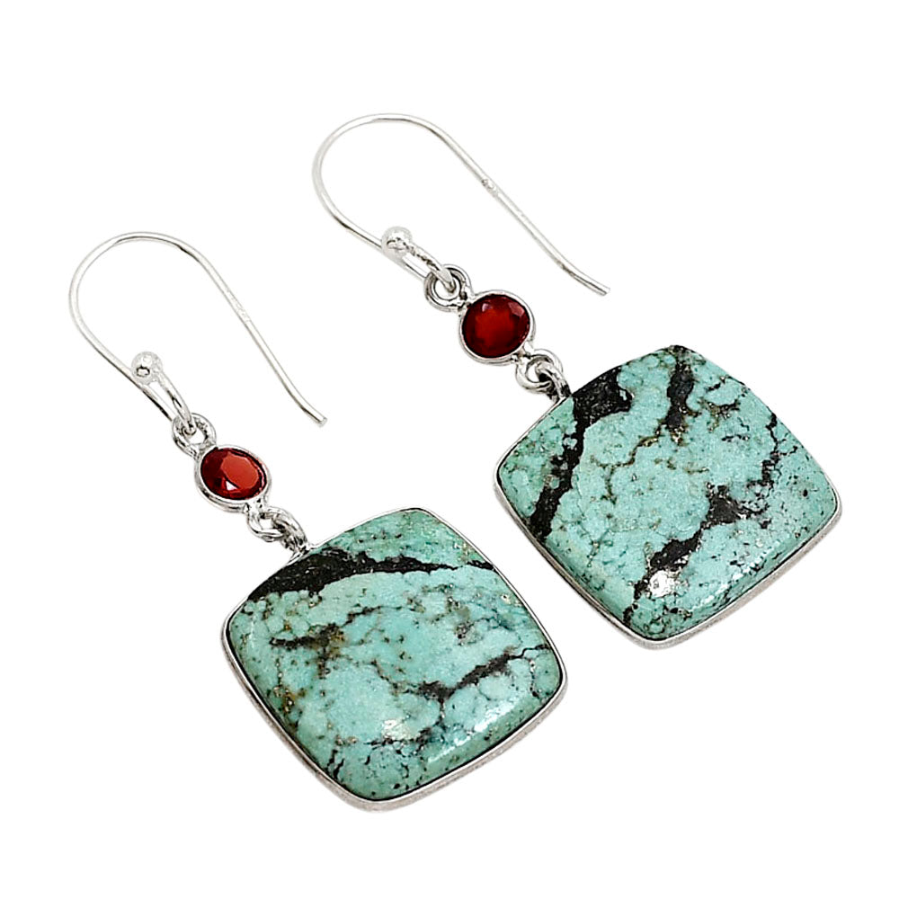 Natural Turquoise Morenci Mine and Garnet Earrings E-1002 SDE91269