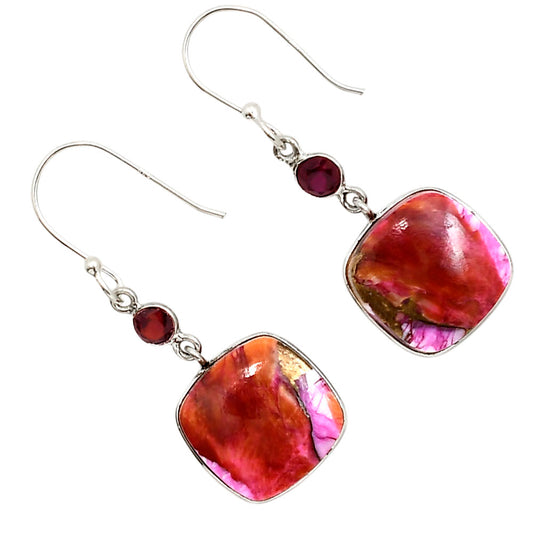 Kingman Orange Dahlia Turquoise and Garnet Earrings E-1002 SDE91270